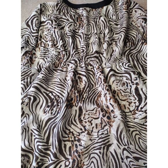 BEBE Tunic Top Woman M Black Brown Zebra Kimono Sleeves Accent Neck‎ Beach Pool - Picture 6 of 6